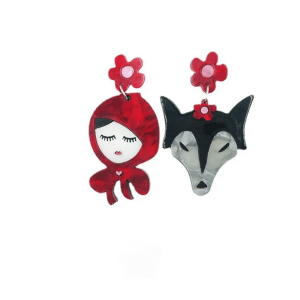 Pendientes Acrilicos Caperucita y el Lobo Feroz
