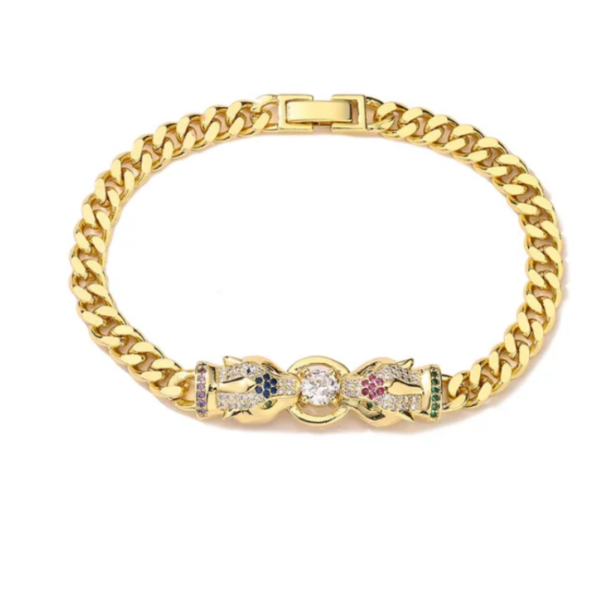 Pulsera Acero Inoxidable Leopardo Rubí Zafiro - Imagen 2