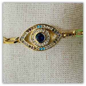 Pulsera de Ojo Turco acero dorado y circonitas