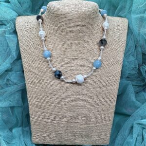 Collar Piedras Naturales Aguamarina Perlas