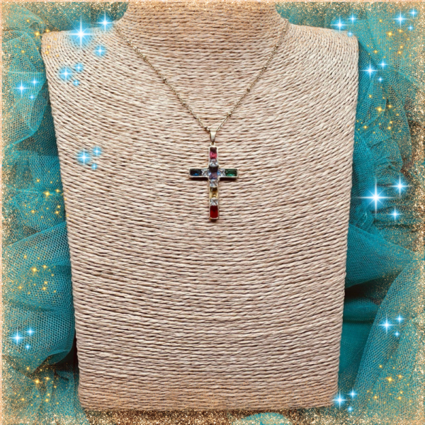 Collar Cruz Acero Multicolor - Imagen 2