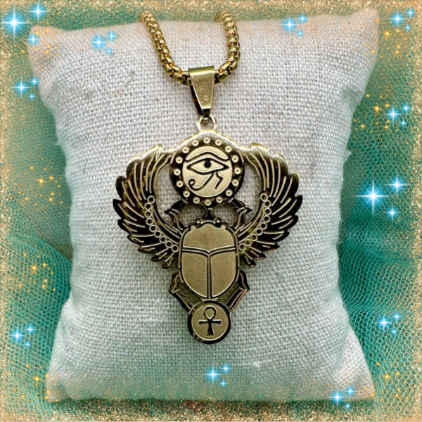 colgante escarabajo egipcio ojo de horus ankh acero inoxidable dorado