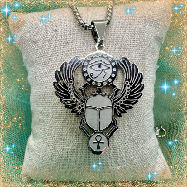 colgante escarabajo egipcio ojo de horus ankh acero inoxidable plateado
